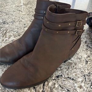 Chaps Brown Ankle Boots with Buckle Detail
